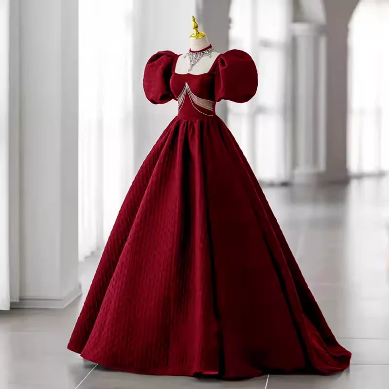 Princess Ball Gown Red Lace Long Prom Dress P1134 - Image 2