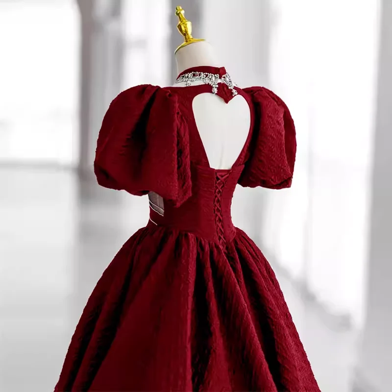 Princess Ball Gown Red Lace Long Prom Dress P1134 - Image 5
