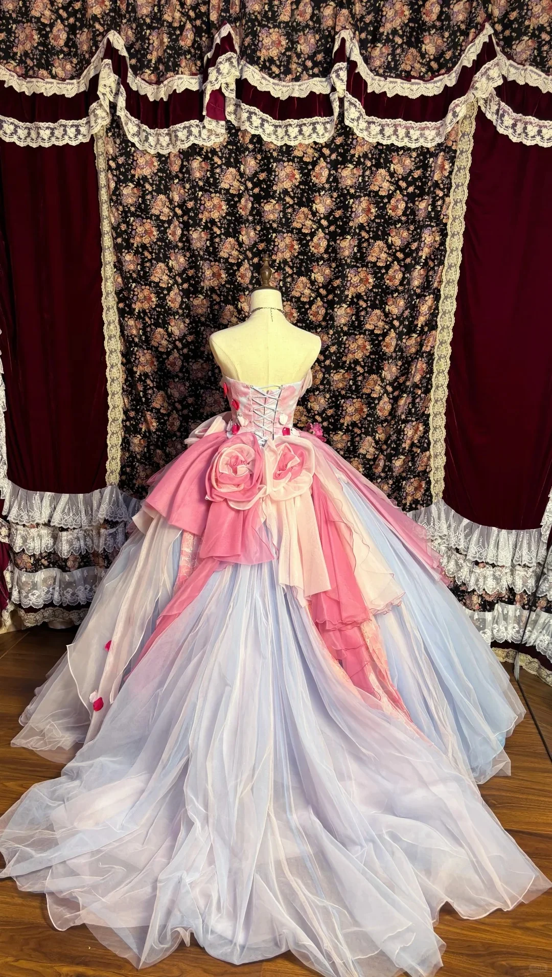 Princess blue tube top 3D flower tulle fluffy wedding dress P3043 - Image 2