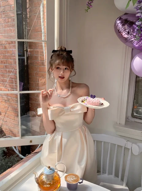 Princess Bow Satin One Shoulder Birthday Dress Homecoming Dress P3913 - Image 2