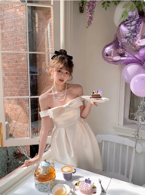 Princess Bow Satin One Shoulder Birthday Dress Homecoming Dress P3913 - Image 3