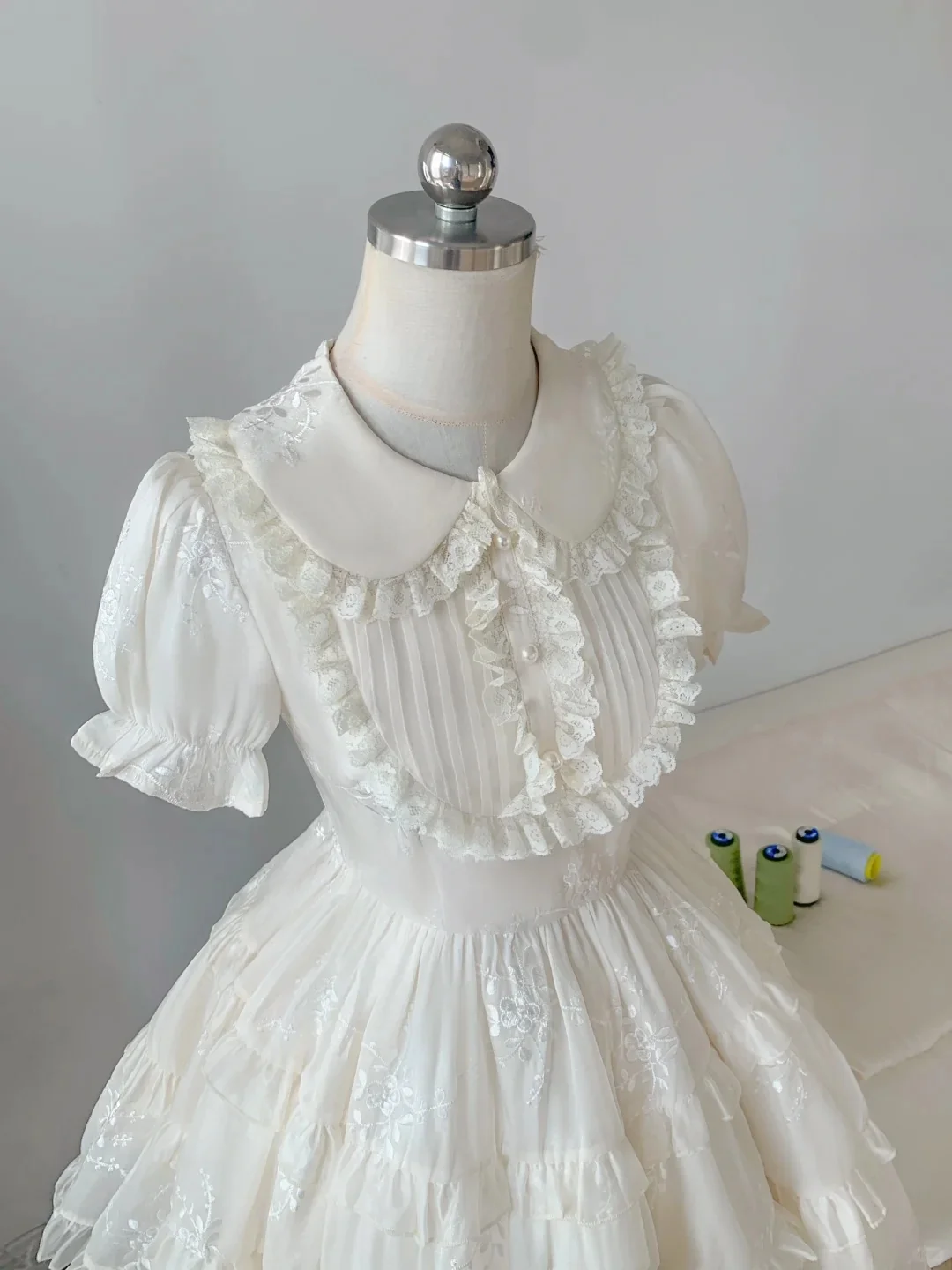 Princess doll collar heavy lace chest puff sleeve A-line homecoming dress P3168 - Image 3