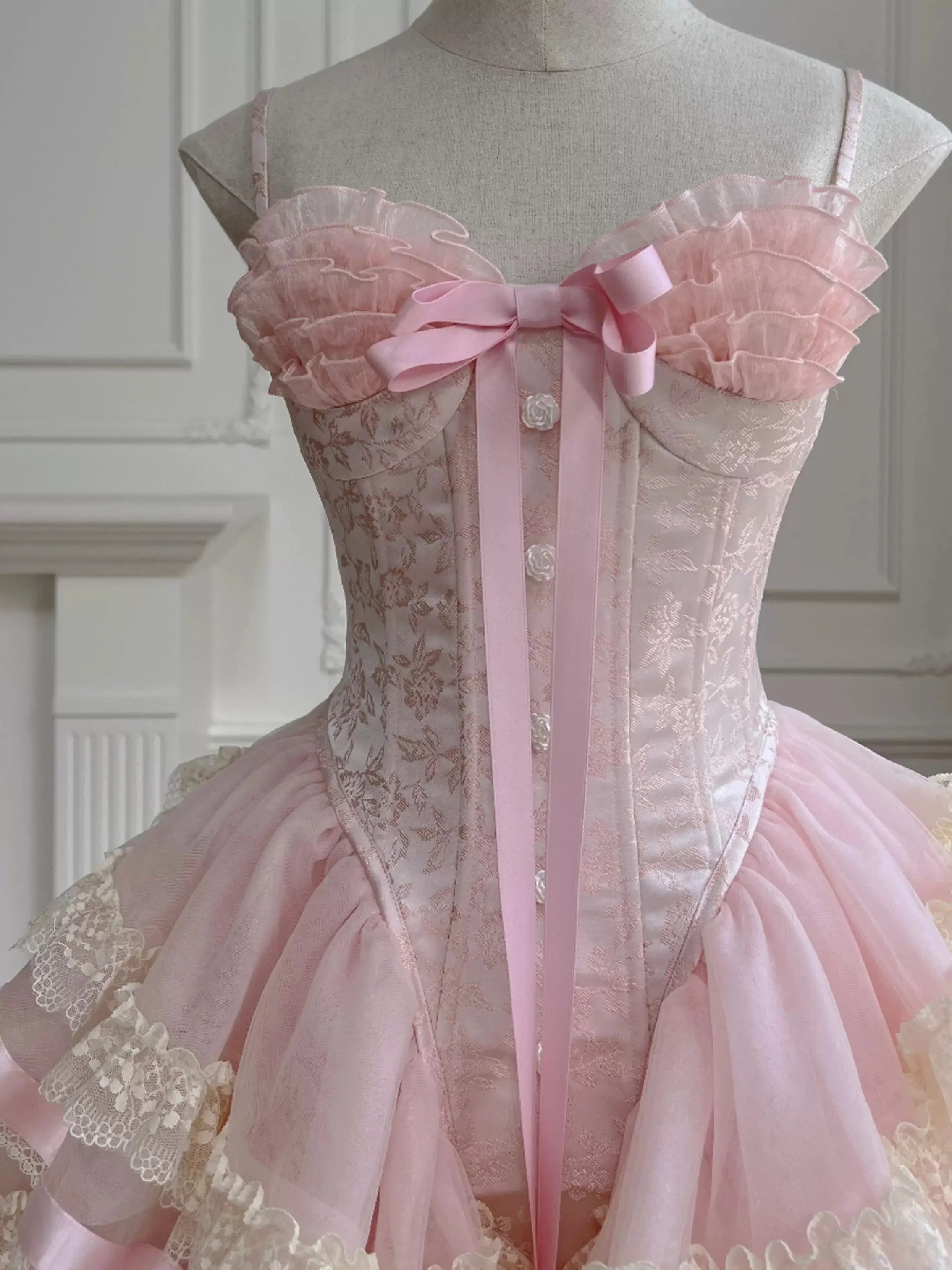 Princess Heart-shaped Collar Bow Herringbone Lace Edge Fluffy 17th Birthday Homecoming Dress P3781 - Image 5