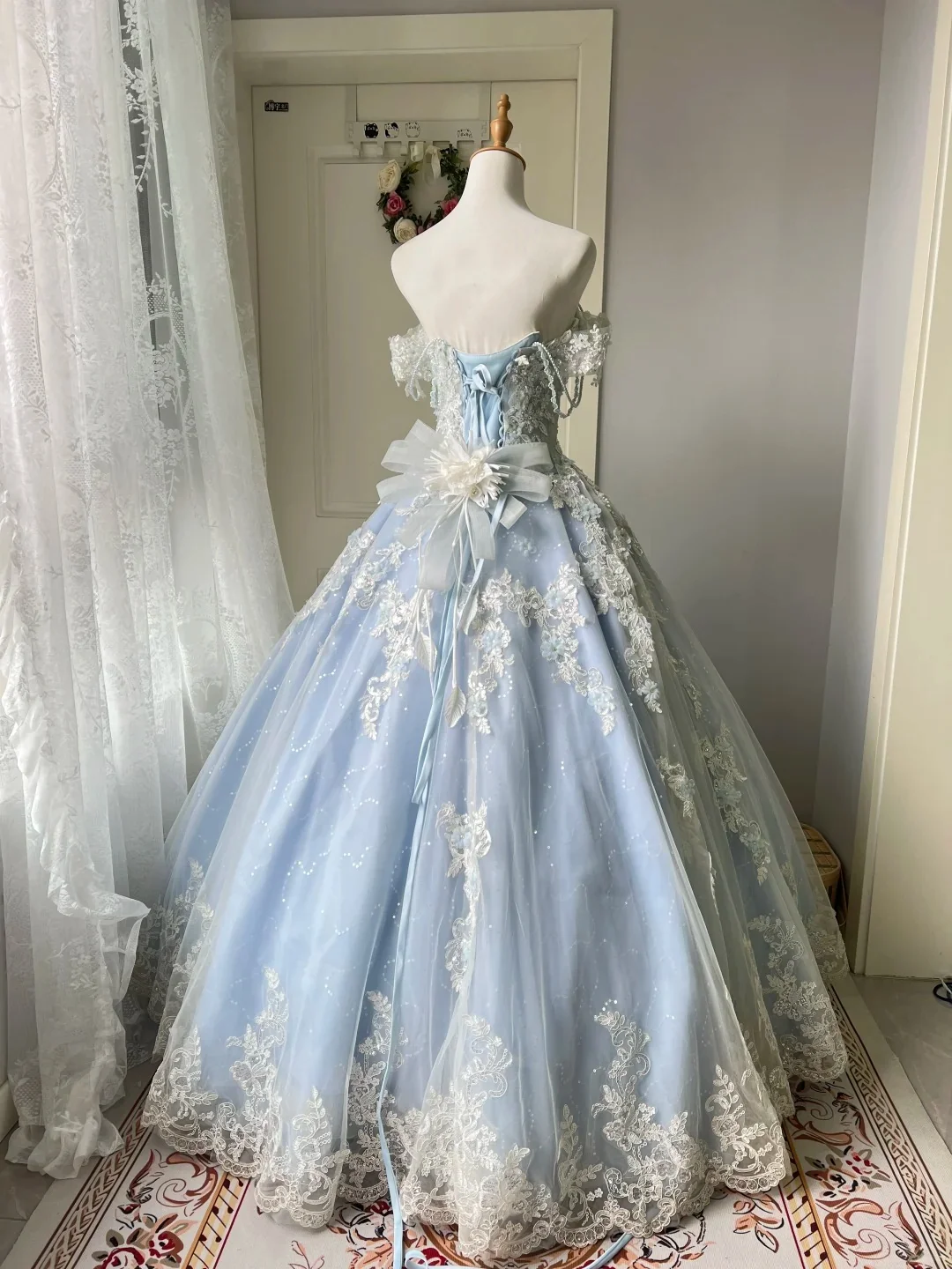 Princess Light Blue Lace Tulle Ball Gown Evening Dress Sweet 16th Dress P4208 - Image 2