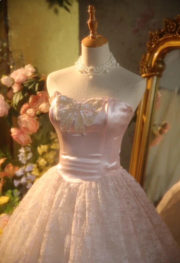 Princess Light Pink Strapless Lace Ball Gown Evening Dress Sweet 16 Dress P4304 - Image 2
