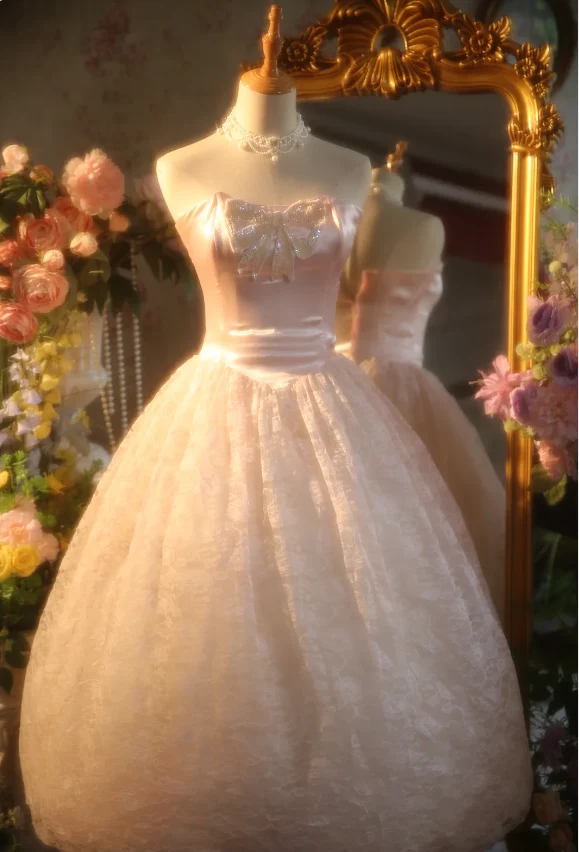 Princess Light Pink Strapless Lace Ball Gown Evening Dress Sweet 16 Dress P4304 - Image 4