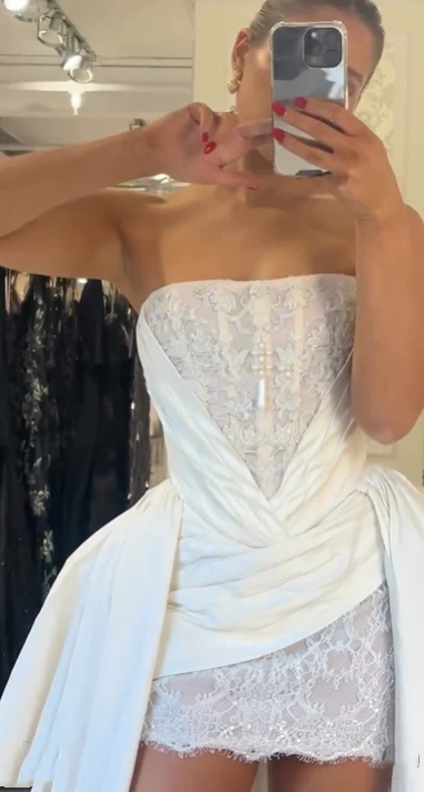 Princess Luxury White Satin Lace A-Line 17th Birthday Homecoming Dress P3813 - Image 6