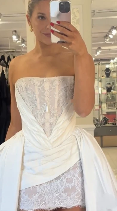 Princess Luxury White Satin Lace A-Line 17th Birthday Homecoming Dress P3813 - Image 8