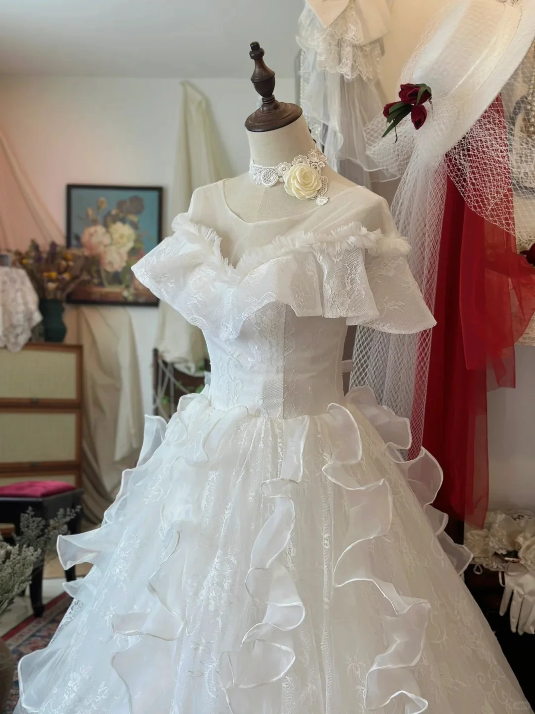 Princess One Shoulder Bag Shoulder A-Line Tulle Floor-Length Wedding Dress P2945 - Image 3