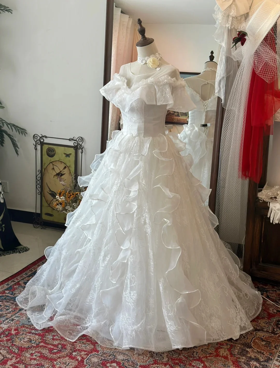 Princess One Shoulder Bag Shoulder A-Line Tulle Floor-Length Wedding Dress P2945 - Image 4