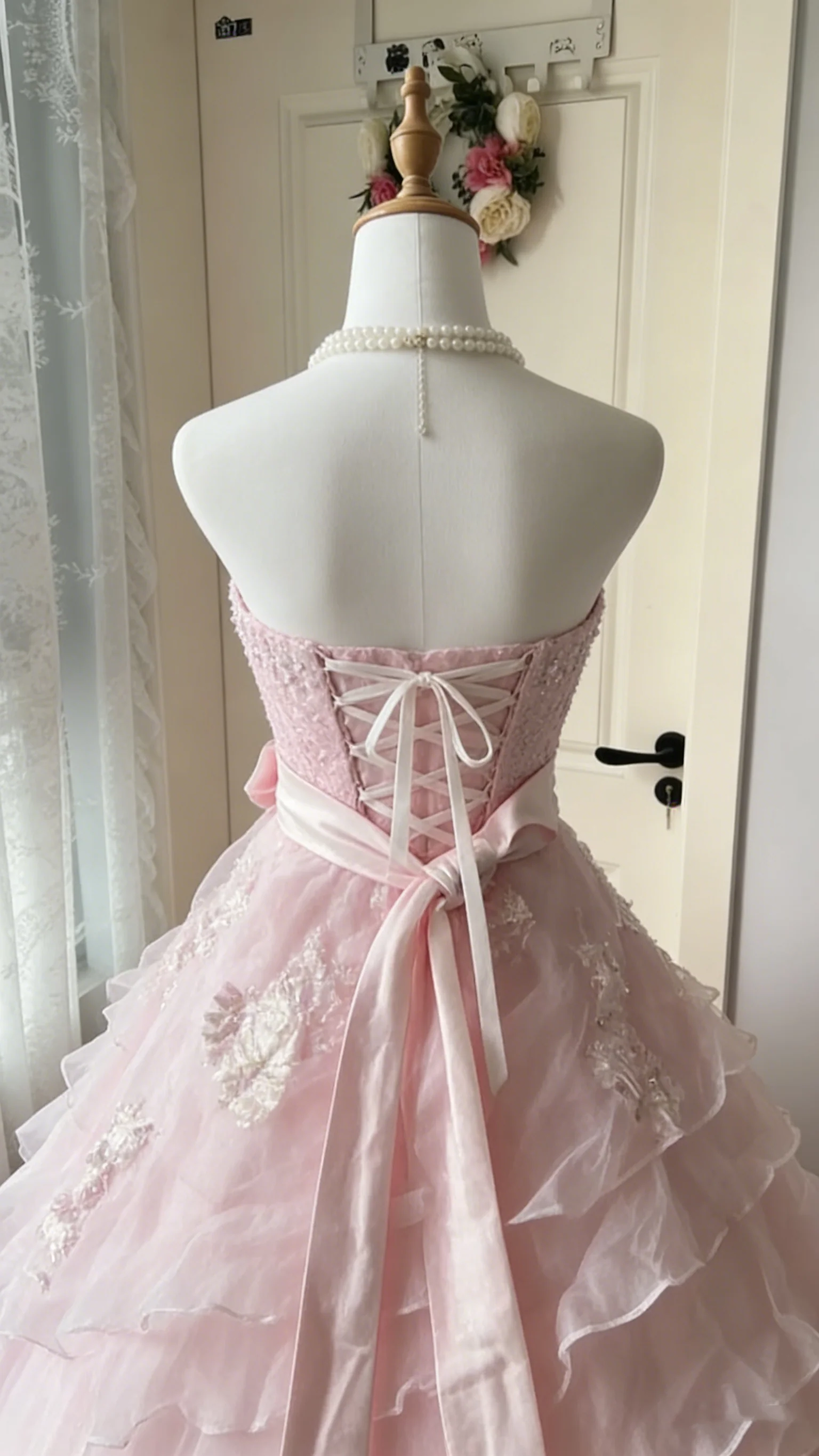 Princess Pink Strapless Tulle Ball Gown Evening Dress P4130 - Image 5