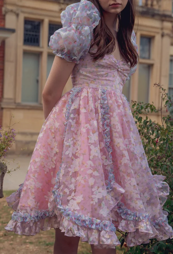Princess Print Short Sleeve Pink Tulle A-Line Birthday Skirt Homecoming Dress P3775 - Image 3