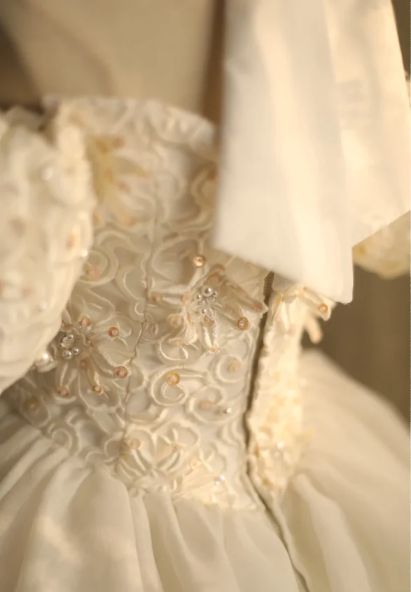 Princess Puff Sleeve Halter Neck Beaded Puff Wedding Dress P2866 - Image 5