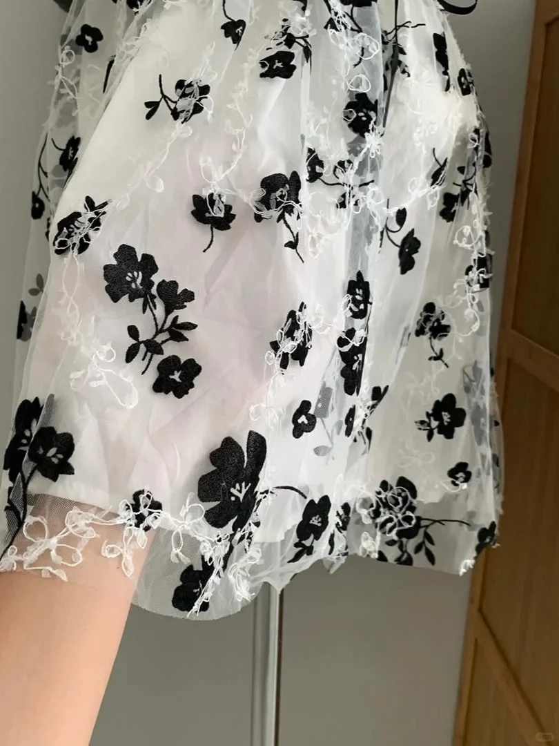 Princess Spaghetti Strap Sweetheart Neck Lace Black Floral A-Line Homecoming Dress P3414 - Image 7