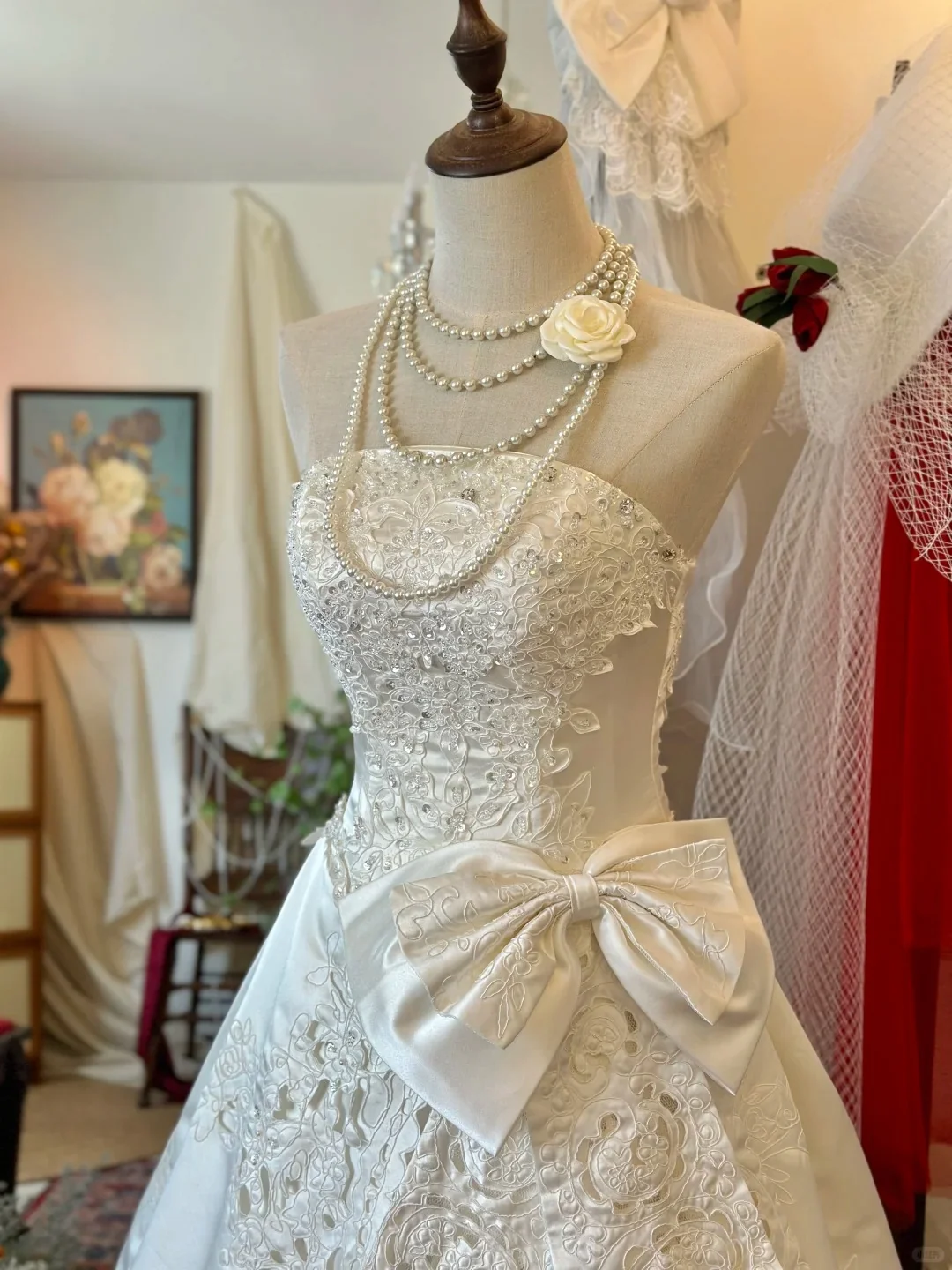 Princess Strapless Thick Satin Bowknot Hollow Design Back Tie Floor Length Wedding Dress P2950 - Image 3