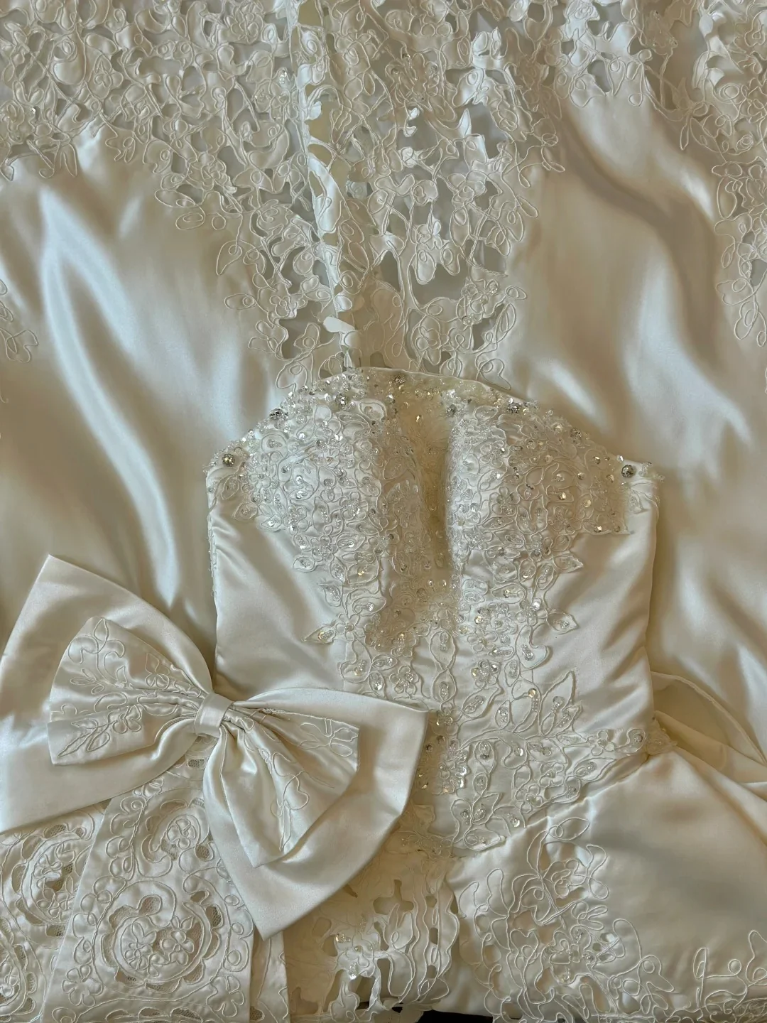 Princess Strapless Thick Satin Bowknot Hollow Design Back Tie Floor Length Wedding Dress P2950 - Image 6