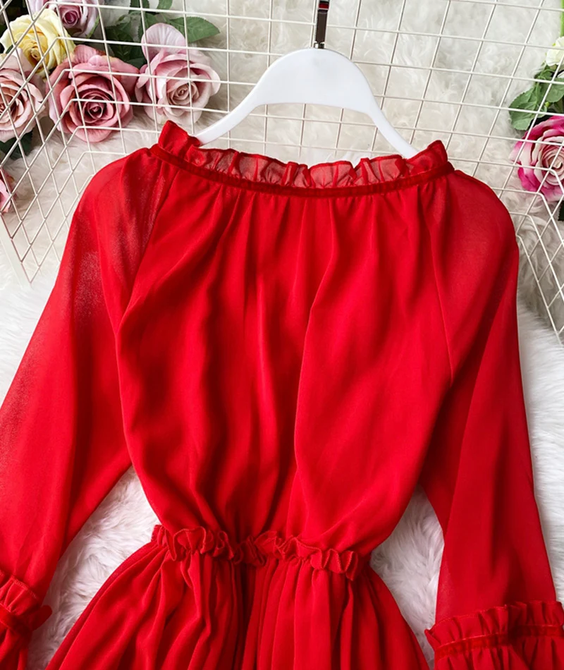 Red A Line Chiffon Dress Fashion Girl Dress P303 - Image 6