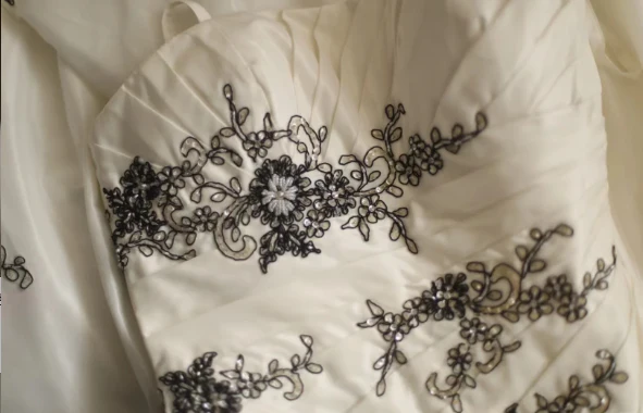 Retro Palace Irregular Satin Beaded Strap Wedding Dress P2818 - Image 5