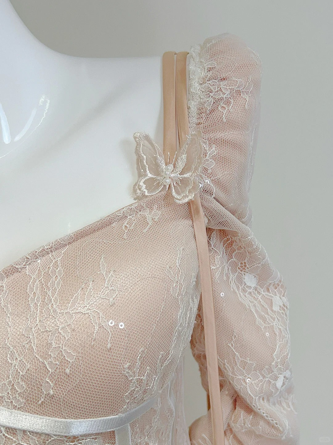 Retro Palace Nude Pink A-line Long Lace Tulle Long Prom Dress Evening Dress P4064 - Image 4