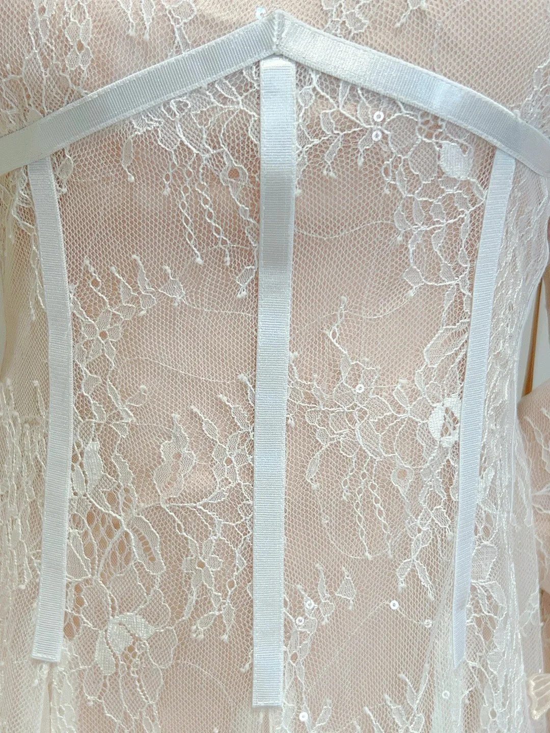 Retro Palace Nude Pink A-line Long Lace Tulle Long Prom Dress Evening Dress P4064 - Image 5