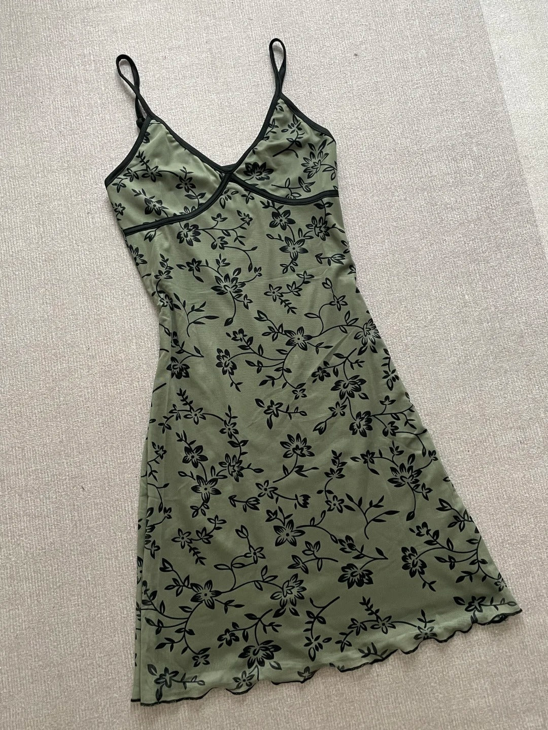 Retro Suspenders Green Floral Mesh Slim Fit 17th Birthday Homecoming Dress P3726 - Image 3