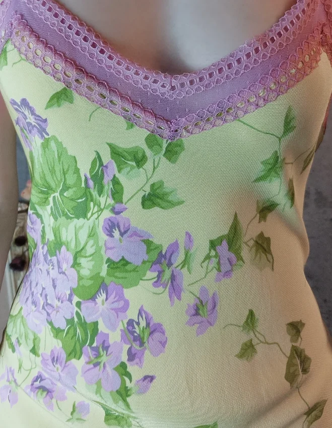 Retro Yellow-Based Purple Floral Mermaid Spaghetti Strap V-Neck Chiffon Prom Dress Evening Dress P4311 - Image 8