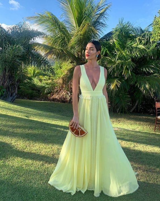 Sexy A Line Chiffon Yellow Prom Dresses 21th Birthday Outfit P2105 - Image 2
