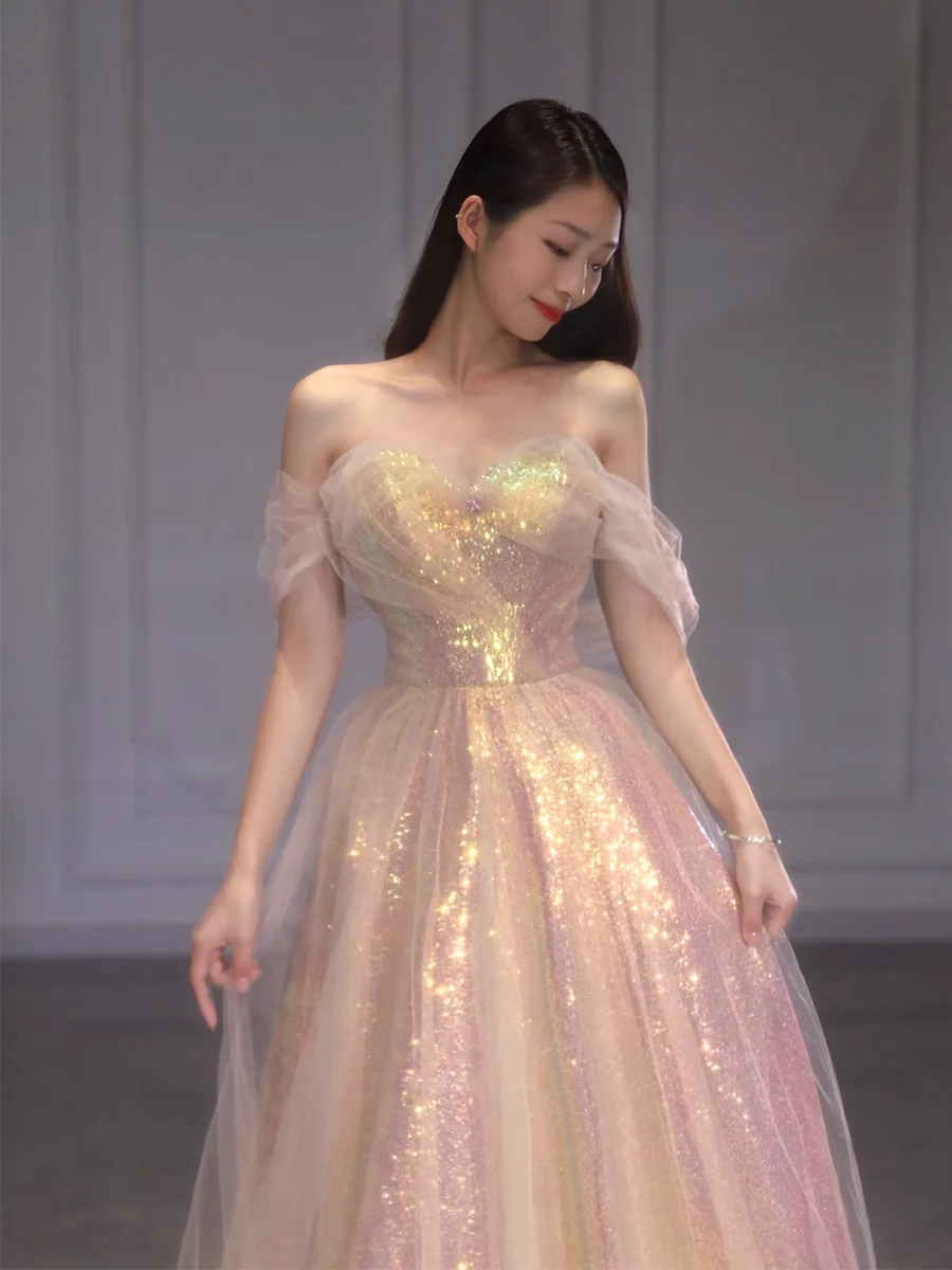 Sexy A line Off The Shoulder Prom Dresses With Sleeves Long Prom Gown P516 - Image 2