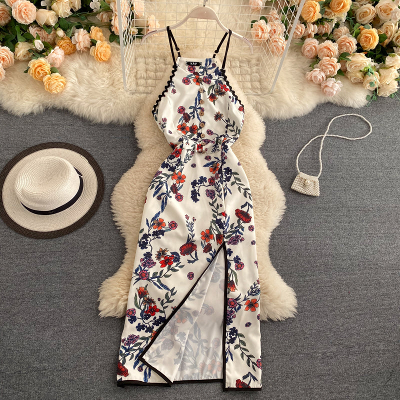 Sexy A line Sleeveless Silk Satin Floral Dress Beach Summer Holiday Dress P250 - Image 5