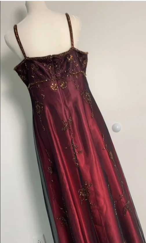Sexy A Line Spaghetti Straps Burgundy Long Evening Dress Party Dress Prom Dresses P2412 - Image 4