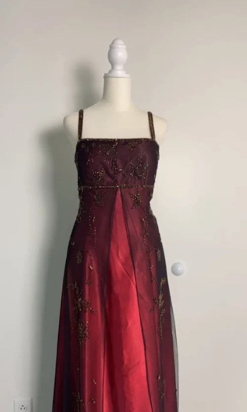 Sexy A Line Spaghetti Straps Burgundy Long Evening Dress Party Dress Prom Dresses P2412 - Image 7