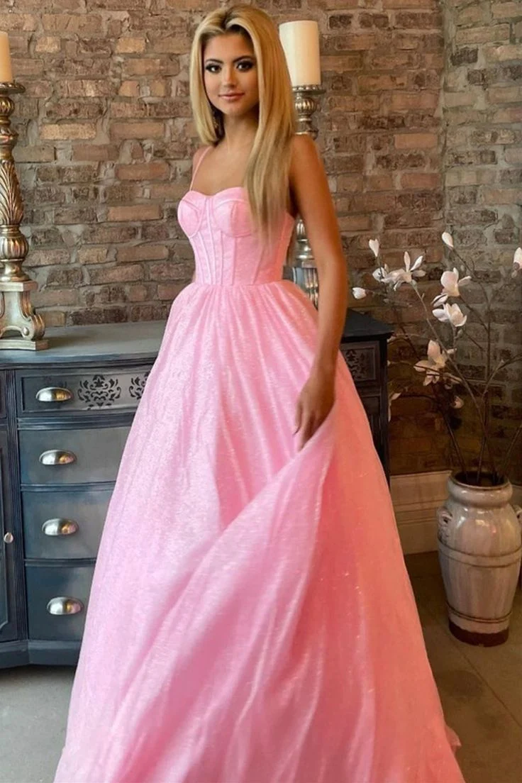 Sexy A line Spaghetti Straps Sleeveless Party Dress Pink Prom Dress P860 - Image 2