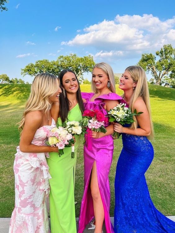 Sexy A line Square Neckline Long Pink Slit Prom Dress Party Dresses P1598 - Image 3