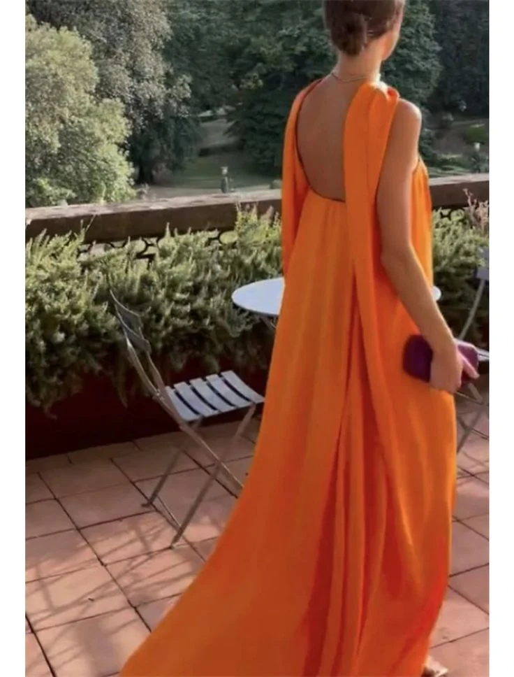 Sexy A line Strapless Chiffon Organge Long Prom Dresses P1808 - Image 2