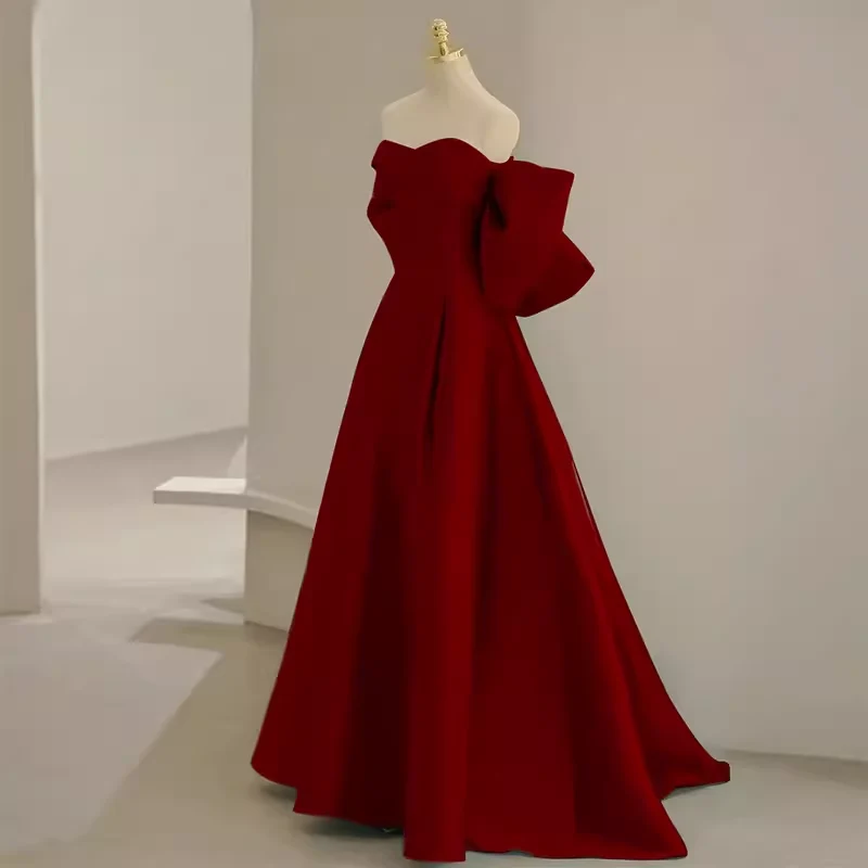 Sexy A line Strapless Red Long Prom Dress P1052 - Image 2