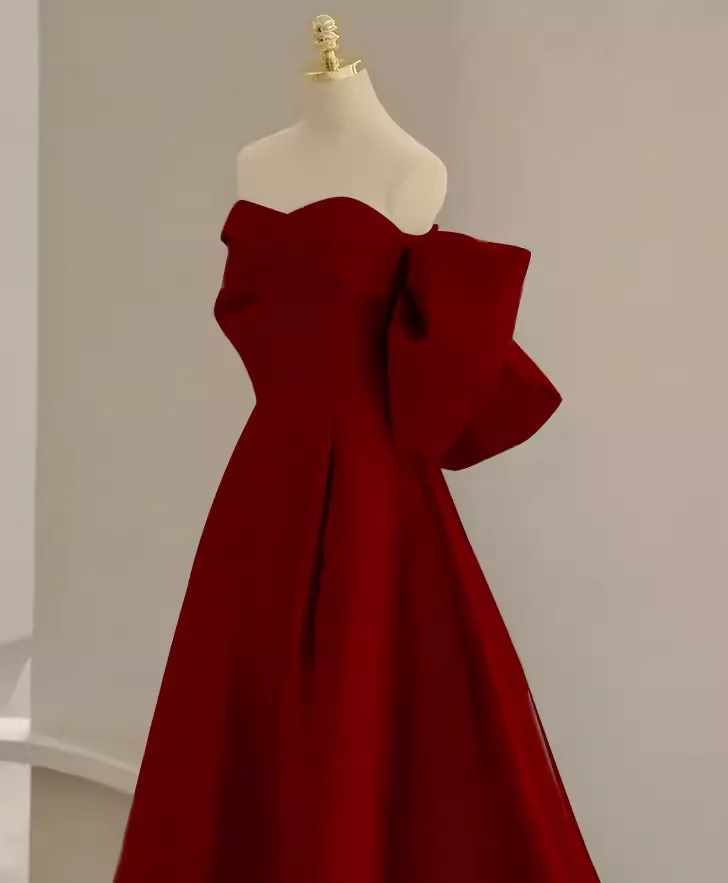 Sexy A line Strapless Red Long Prom Dress P1052 - Image 3