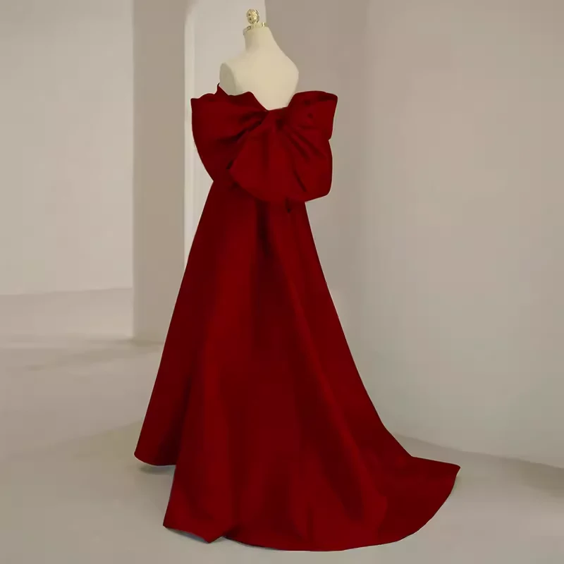 Sexy A line Strapless Red Long Prom Dress P1052 - Image 4