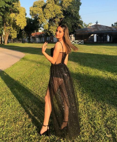 Sexy A line Straps Long Slit Black Prom Dresses P1264 - Image 3