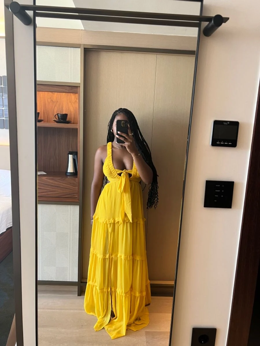 Sexy A line Straps Yellow Floor Length Chiffon Prom Dress 1690 - Image 5