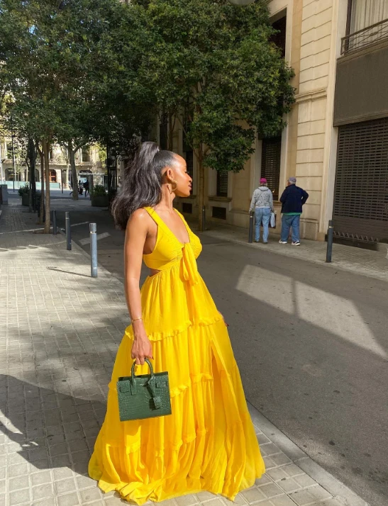 Sexy A line Straps Yellow Floor Length Chiffon Prom Dress 1690 - Image 6