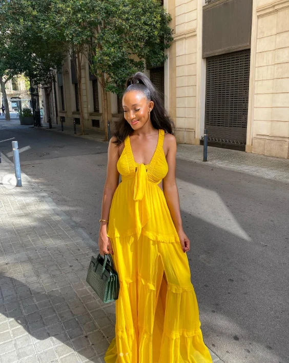 Sexy A line Straps Yellow Floor Length Chiffon Prom Dress 1690 - Image 8