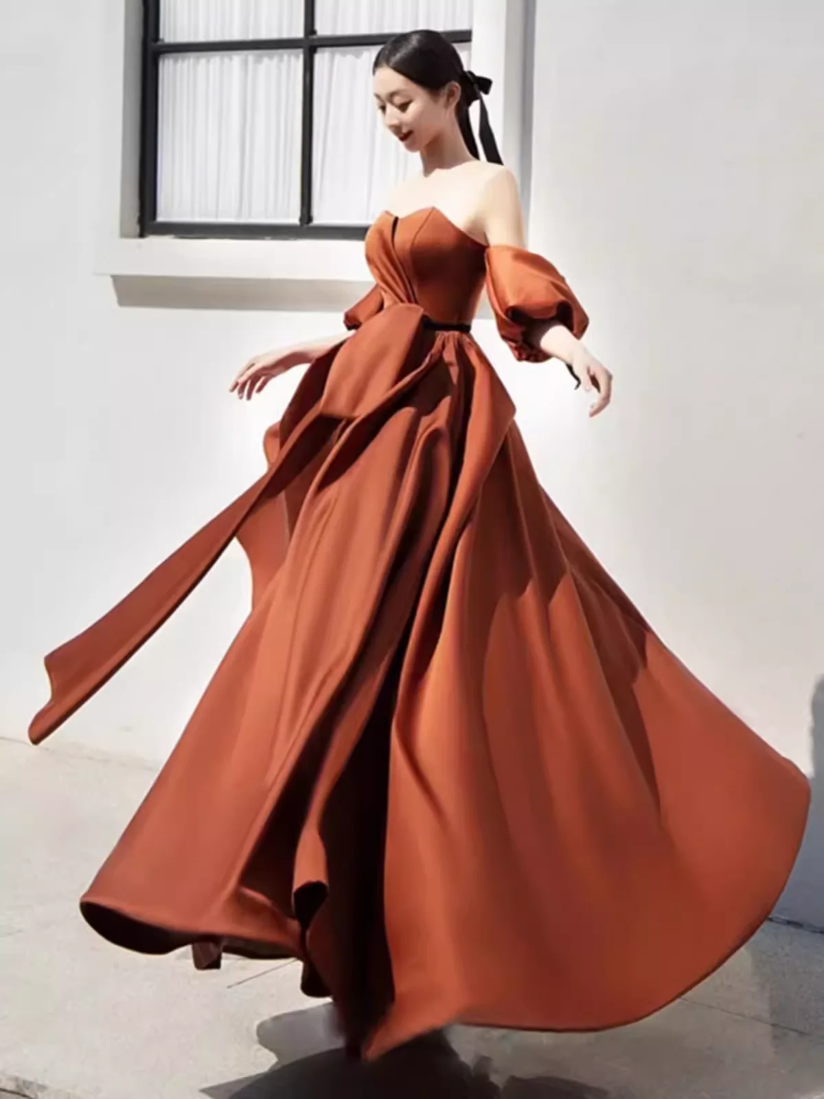 Sexy Ball Gown Off The Shoulder Party Dresses Satin Prom Dresses P955 - Image 3