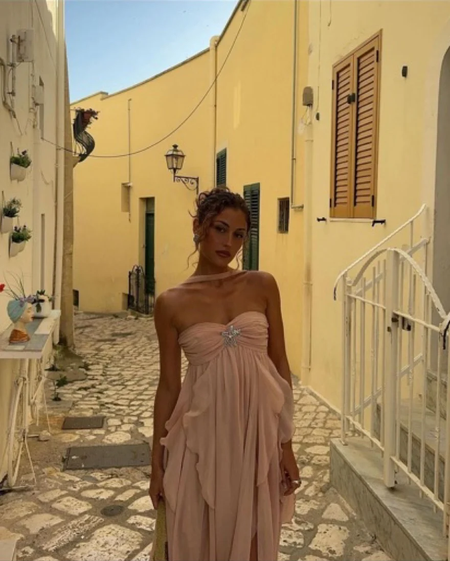 Sexy High Low Sweetheart Pink Chiffon Long Prom Dress Birthday Outfits With Ruffles P2439 - Image 4
