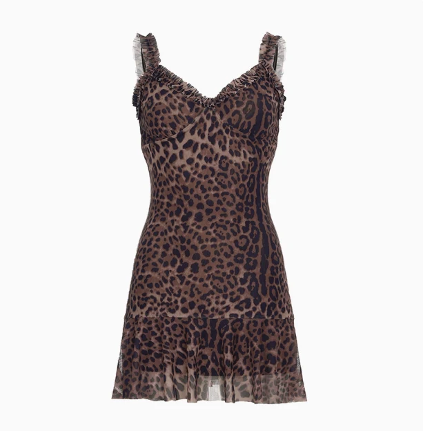 Sexy Hot Girl Ear Lace Leopard Print Low-cut V-neck Birthday Skirt Homecoming Dress P3852 - Image 4