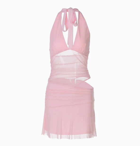 Sexy hot girl hollow mesh splicing deep V-neck strap halter neck backless homecoming dress P3241 - Image 4