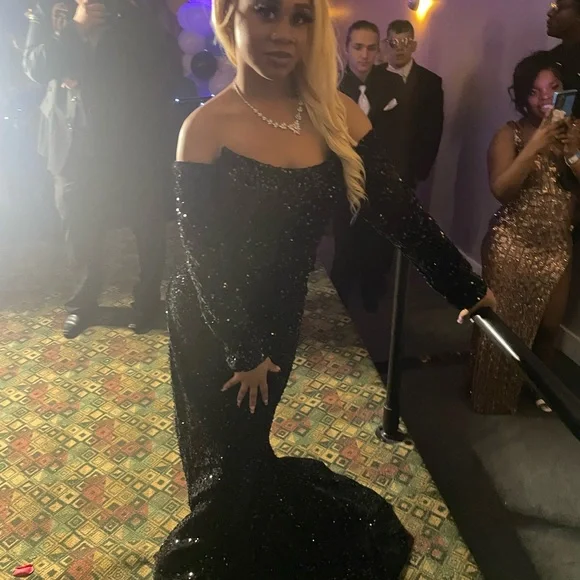 Sexy Mermaid Black Girl Sequin Prom Dresses 22th Birthday Outfits With Sleeves P428 - Image 9