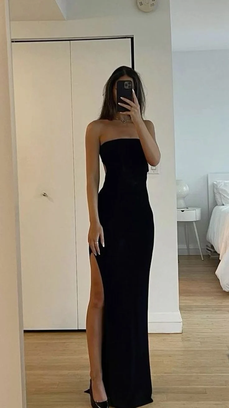 Sexy Mermaid Black Strapless Slit Prom Dresses 17th Birthday Outfits P404 - Image 2