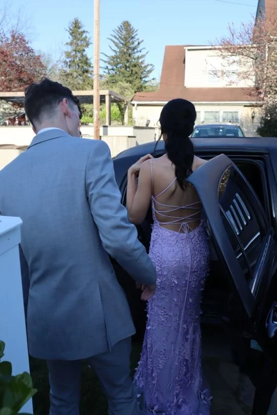 Sexy Mermaid Long Lilac Backless Lace Prom Dress Party Dresses P1588 - Image 4