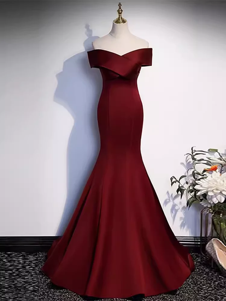 Sexy Mermaid Long Red Satin Prom Dresses With Bowknot Long Prom Dress P476 - Image 4