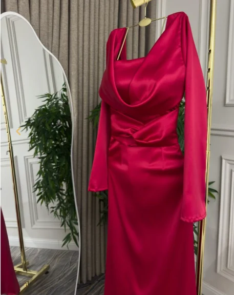 Sexy Mermaid Long Sleeves Red Prom Dresses P1206 - Image 8